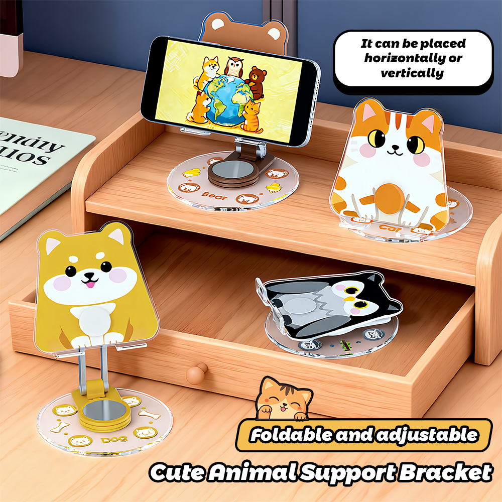 Travel Accessories Online - かわいい動物電話スタンド 360 回転可能折りたたみ式デスクトップホルダースマートフォンテーブルキックスタンドアクリル漫画デスク電話マウント新しい