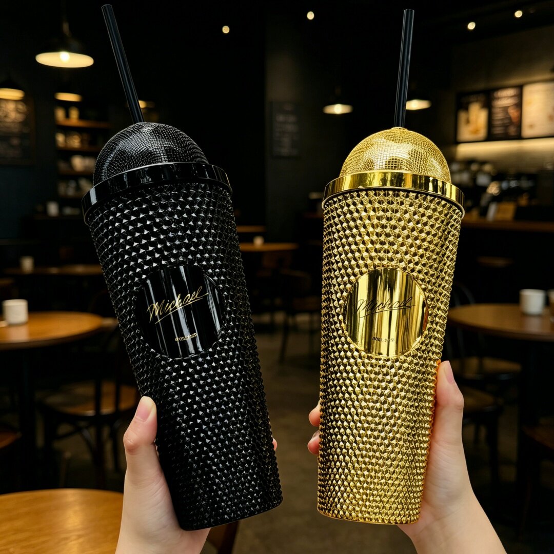 Travel Accessories Girly - ホットマイケルラインストーンタンブラー クリエイティブストローブリングドリンクカップ フェドラハット マイク型 コレクターズアイテム 男の子