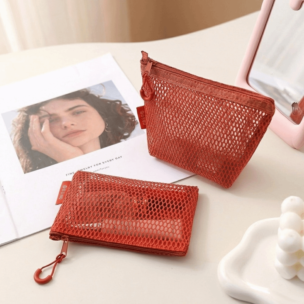 Travel Accessories Online - ナイロン製透明収納バッグ、正方形、通気性のあるメッシュ素材、軽量、中身が見える、データケーブル整理用、旅行用収納。