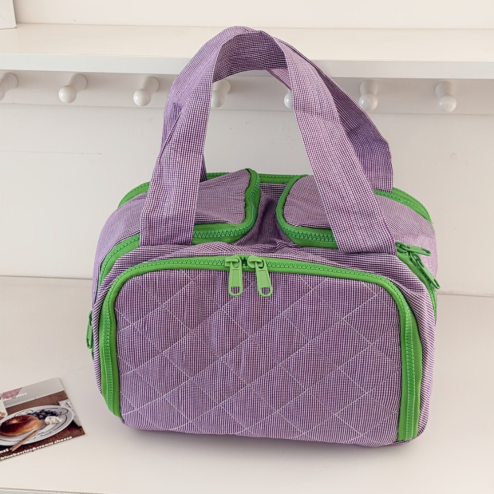 Travel Accessories Toiletries - 大容量のハンドバッグ型メイクブラシ収納ケース。複数のファスナー付きポケットと、ブラシを個別に収納できる仕切りが付いており、旅行に最適。