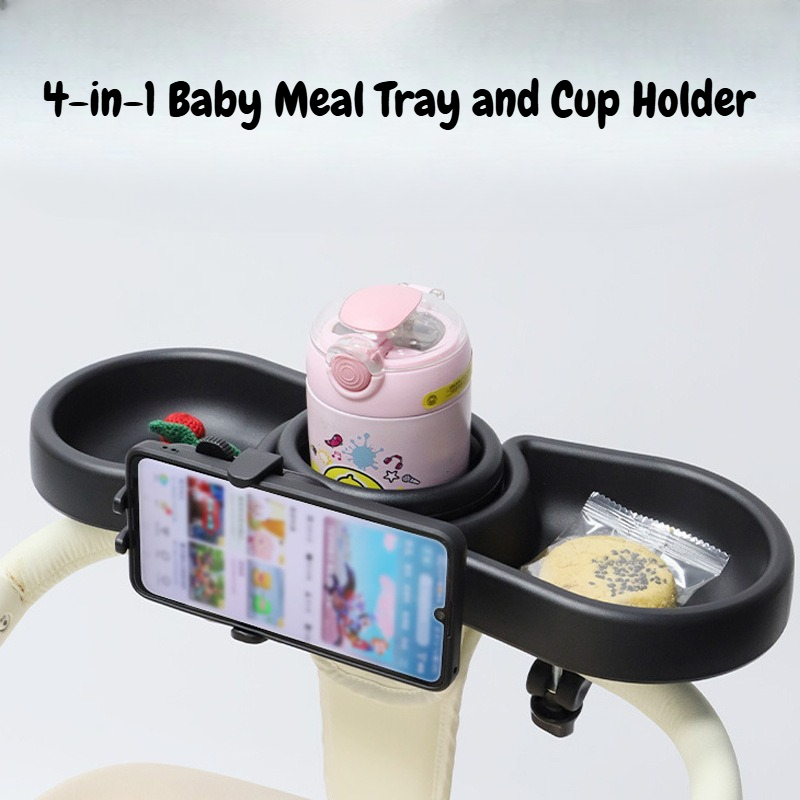 Travel Accessories With Toddler - アップグレードされた4 in 1ユニバーサルベビーカースナックトレイ＆カップホルダー、幼児用ベビーカー用ダブルトレイ、幼稚園旅行アクセサリー
