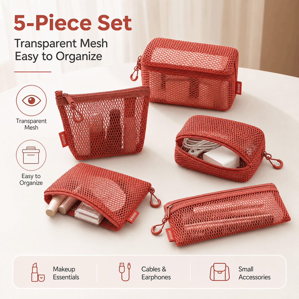 Travel Accessories Online - ナイロン透明収納バッグ通気性のある正方形メッシュ収納ポーチ軽量クリアビューデータラインオーガナイザートラベルストレージ
