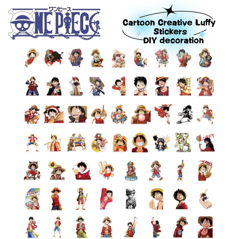 Sticker Luggage Decorative - ワンピースのアニメキャラクター、ルフィの漫画風落書きステッカー。水筒、スマホケース、荷物、DIYステッカー装飾に。