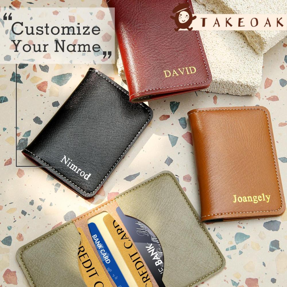 Travel Accessories Present - パーソナライズされたカスタム名入り二つ折りレザーカードウォレット PU製クレジットカード・ID・名刺ケース ポケットサイズ カスタムプレゼント