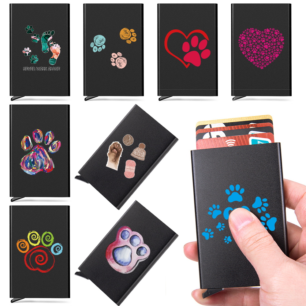 Travel Wallet Slim - アルミ製RFIDカードホルダー NFCブロッキングリーダー 足跡パターン ウォレット ポケットケース スリム保護