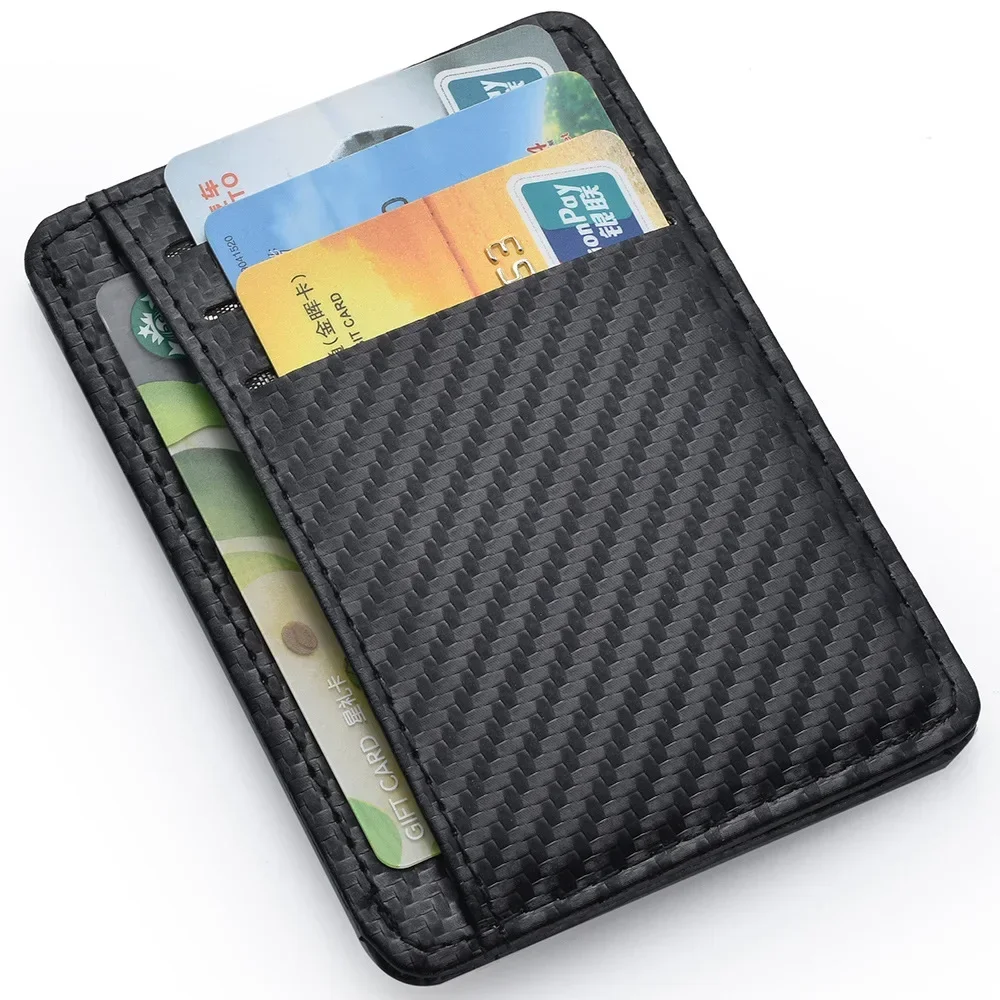 Travel Wallet Slim - 男性用のミニマリストフロントポケットウォレット,薄いPUレザー,アンチRFID,ロック,保護されたマジックID,クレジットカードホルダー