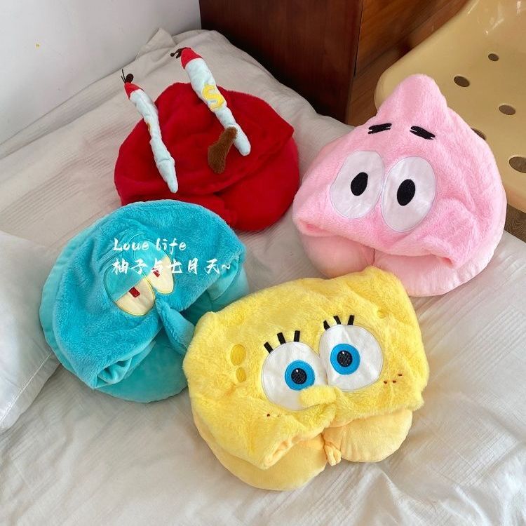 かわいいアニメスポンジボブのフード付きU字型ネックピロー、キ - Travel Accessories Girly のレビューと価格