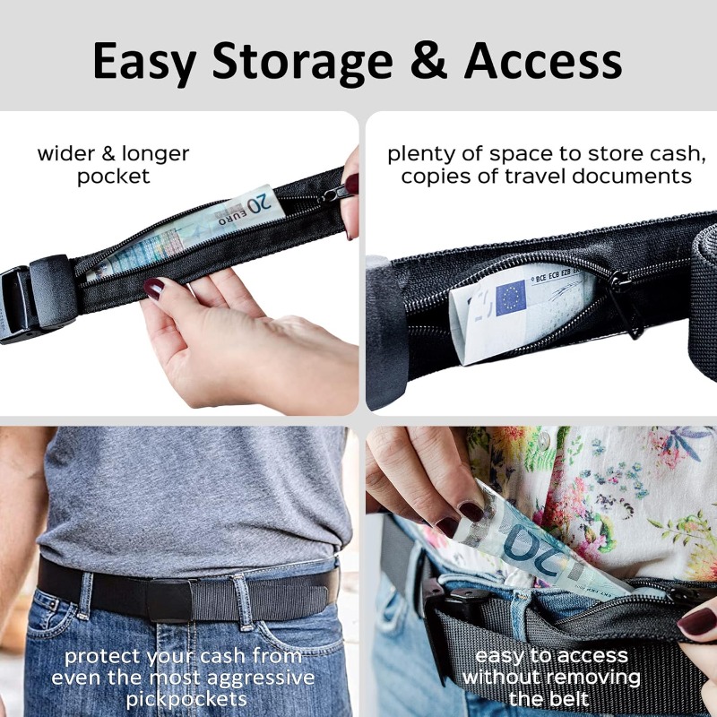 トラベルセキュリティベルト 隠しポケット付き 調節可能なキャ - Travel Wallet Slim のレビューと価格