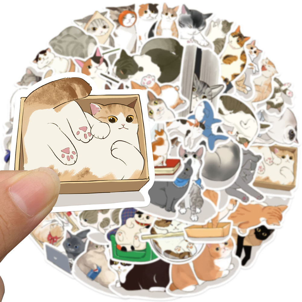 50 個かわいい凝視猫ステッカー漫画面白い動物デカールラップ - Sticker Luggage Decorative のレビューと価格