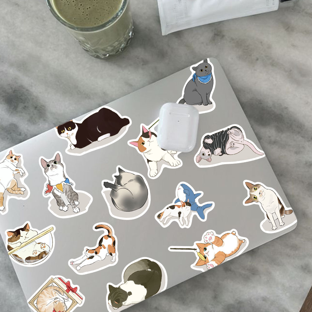 50 個かわいい凝視猫ステッカー漫画面白い動物デカールラップ - Sticker Luggage Decorative のレビューと価格