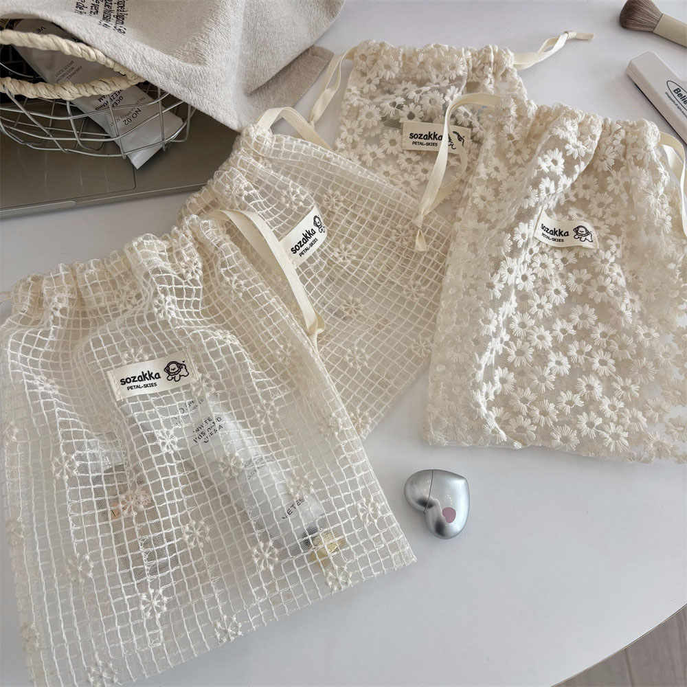 レース刺繍デイジーメッシュ巾着メイクアップバッグ夏旅行用トイ - Travel Accessories Store のレビューと価格