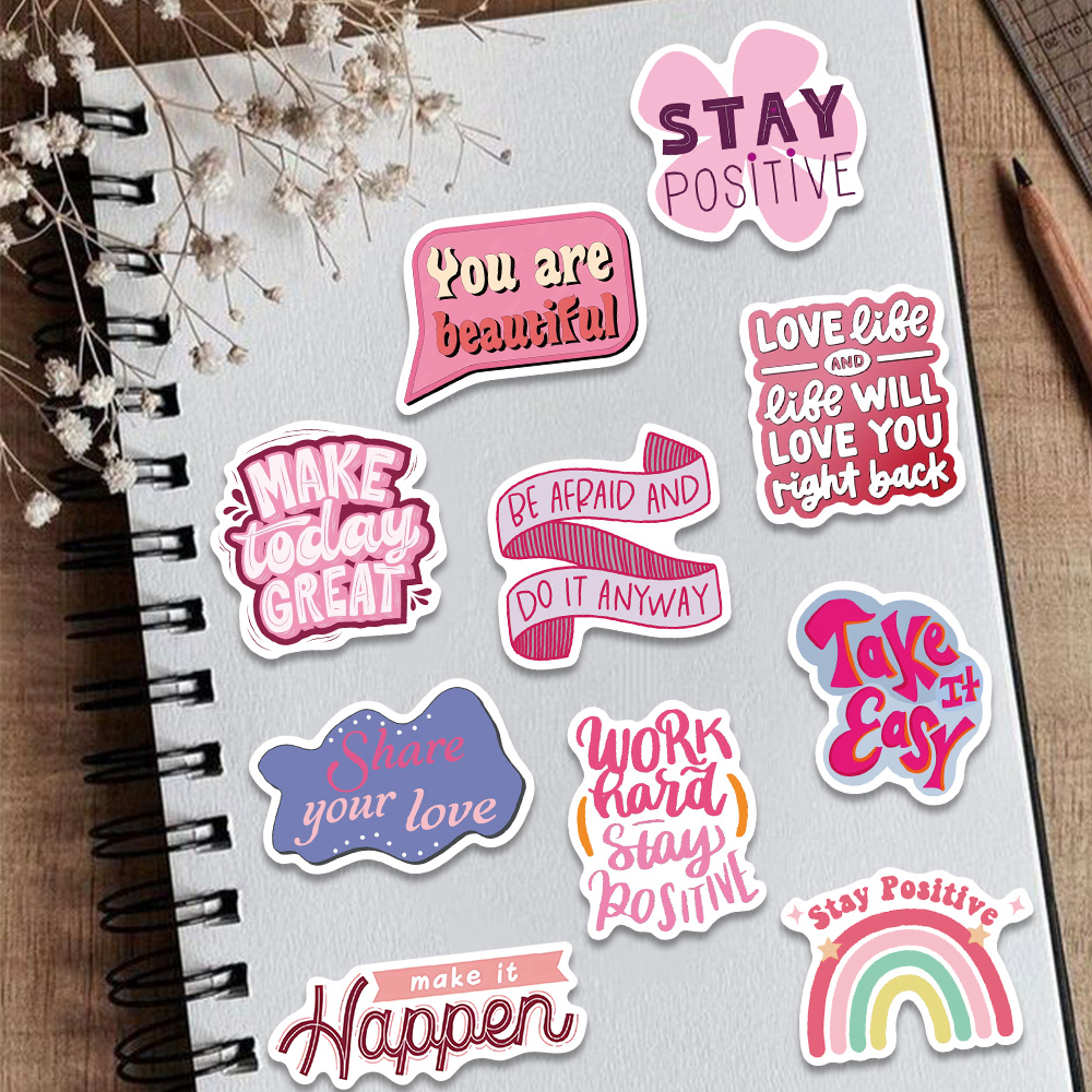 50 個ピンクのインスピレーションを与えるフレーズステッカー - Sticker Luggage Decorative のレビューと価格