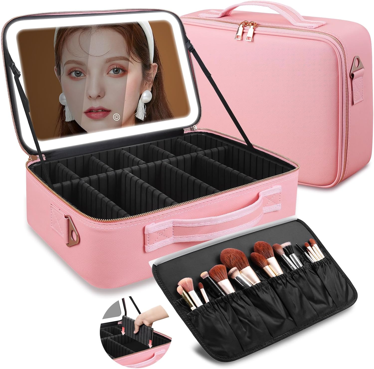 大容量メイクアップバッグ 15インチ×11インチ LEDミラ - Travel Accessories Toiletries のレビューと価格